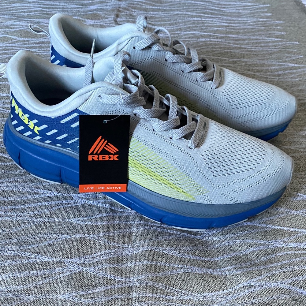 Men’s mesh gray and blue sneakers.